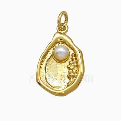 Copper Clam Shell Pendant Pave Pearlized Resin Gold Plated