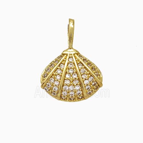 Copper Scallop Shell Pendant Pave Zirconia Gold Plated