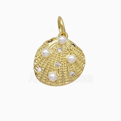 Copper Scallop Shell Pendant Pave Pearlized Resin Gold Plated
