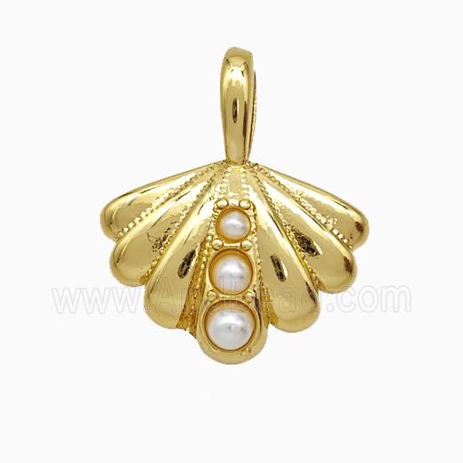 Copper Scallop Shell Pendant Pave Pearlized Resin Gold Plated