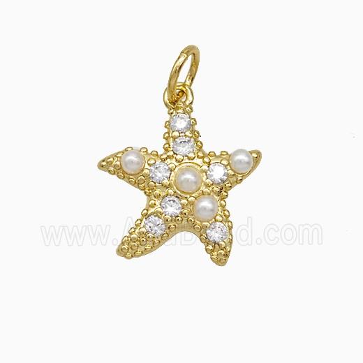 Copper Starfish Pendant Pave Zirconia Pearlized Resin Gold Plated