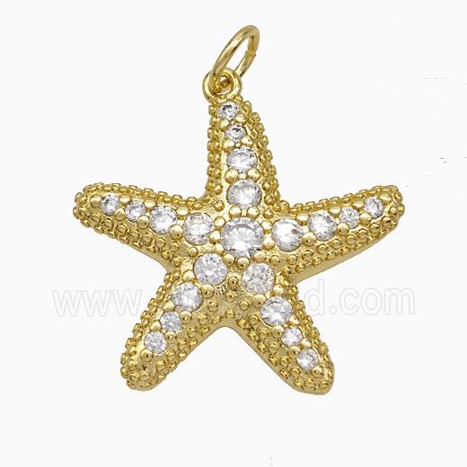 Copper Starfish Pendant Pave Zirconia Gold Plated