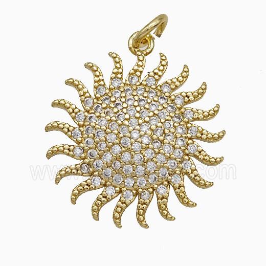 Copper Sunflower Pendant Pave Zirconia Gold Plated