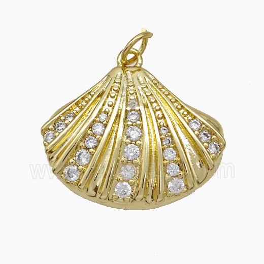 Copper Scallop Shell Pendant Pave Zirconia Gold Plated