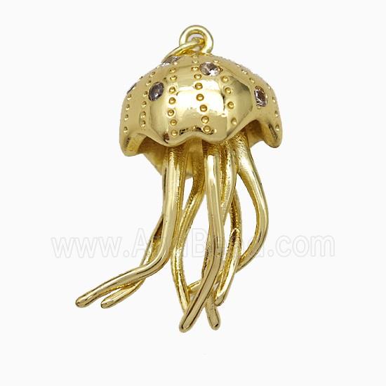 Copper Jellyfish Pendant Micropave Zirconia Gold Plated