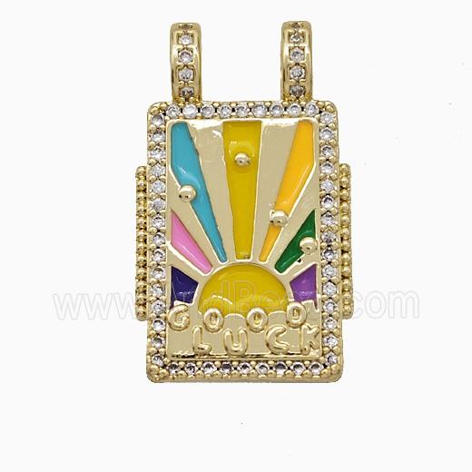 Copper Tarot Card Pendant Micropave Zirconia Multicolor Enamel Sun 2loops Gold Plated