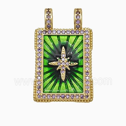 Copper Tarot Card Pendant Micropave Zirconia Northstar 2loops Gold Plated