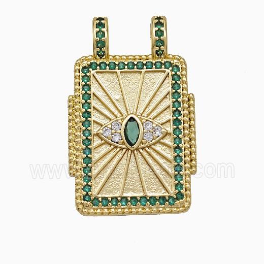 Copper Tarot Card Pendant Micropave Zirconia Eye 2loops Gold Plated