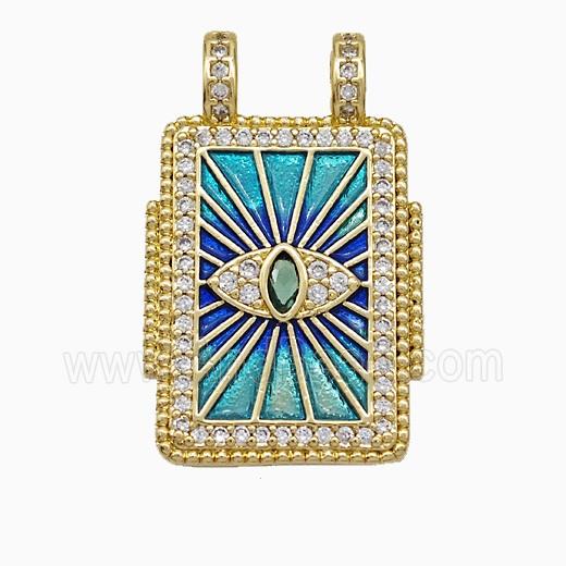 Copper Tarot Card Pendant Micropave Zirconia Eye Painted 2loops Gold Plated
