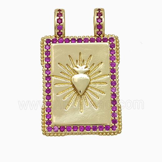 Copper Tarot Card Pendant Micropave Zirconia Heart 2loops Gold Plated
