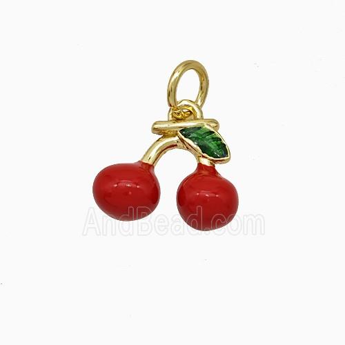 Copper Cherry Pendant Red Enamel Gold Plated