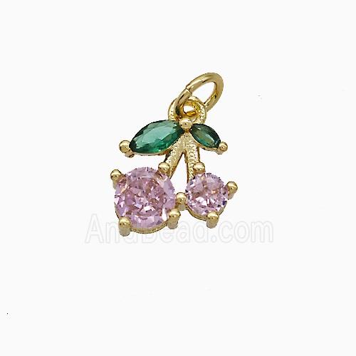 Copper Cherry Pendant Pave Zirconia Gold Plated