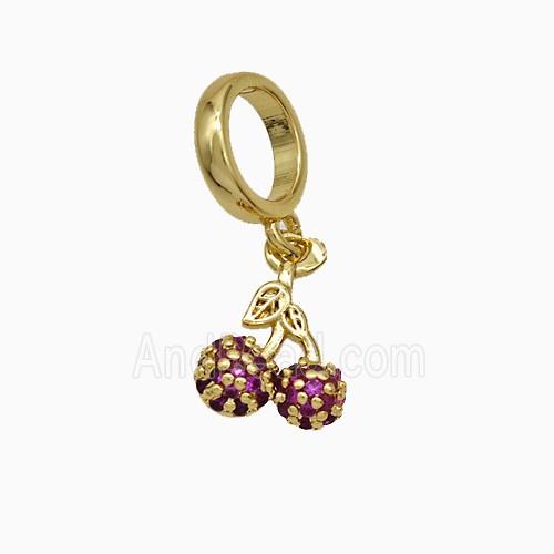 Copper Cherry Pendant Pave Zirconia Gold Plated