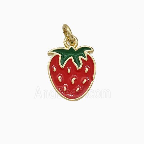 Copper Strawberry Pendant Red Enamel Gold Plated