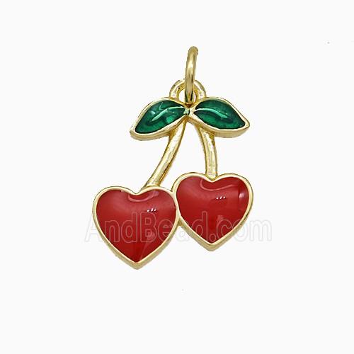 Copper Cherry Pendant Red Enamel Gold Plated