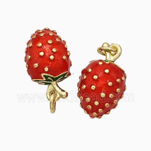 Copper Strawberry Pendant Red Enamel Gold Plated