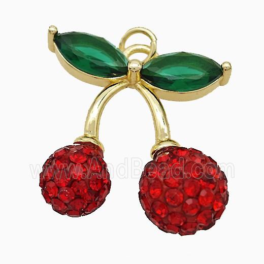 Copper Cherry Pendant Pave Rhinestone Gold Plated