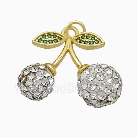 Copper Cherry Pendant Pave Rhinestone Gold Plated