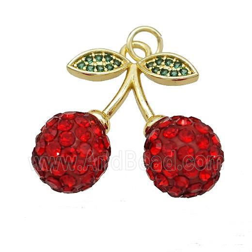 Copper Cherry Pendant Pave Rhinestone Gold Plated
