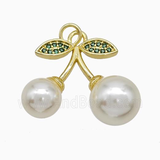 Copper Cherry Pendant Pave Pearlized Resin Gold Plated