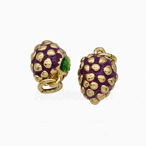Copper Litchi Pendant Purple Enamel Gold Plated