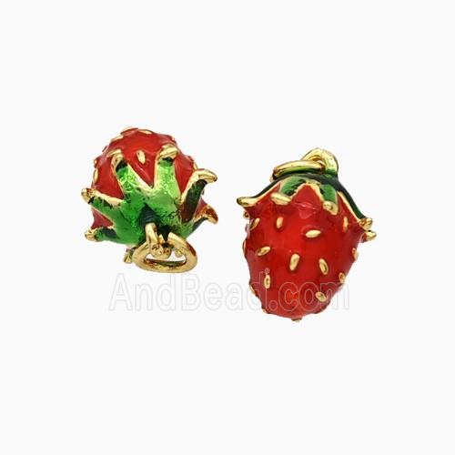 Copper Strawberry Pendant Red Enamel Gold Plated