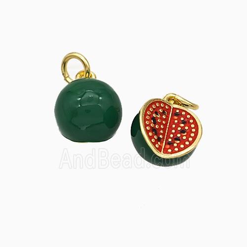 Copper Pomegranate Pendant Green Red Enamel Gold Plated