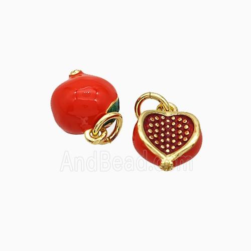 Copper Pomegranate Pendant Red Enamel Gold Plated
