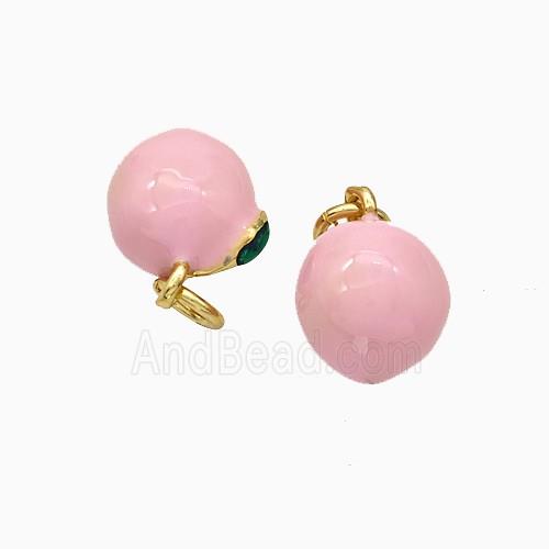 Copper Peach Fruit Pendant Pink Enamel Gold Plated
