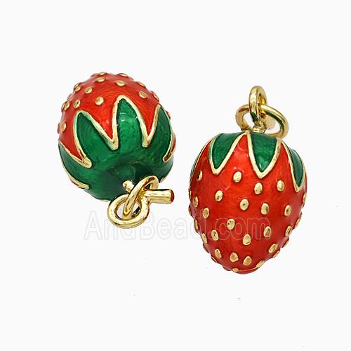 Copper Strawberry Pendant Red Enamel Gold Plated