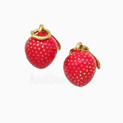 Copper Litchi Pendant Red Enamel Gold Plated