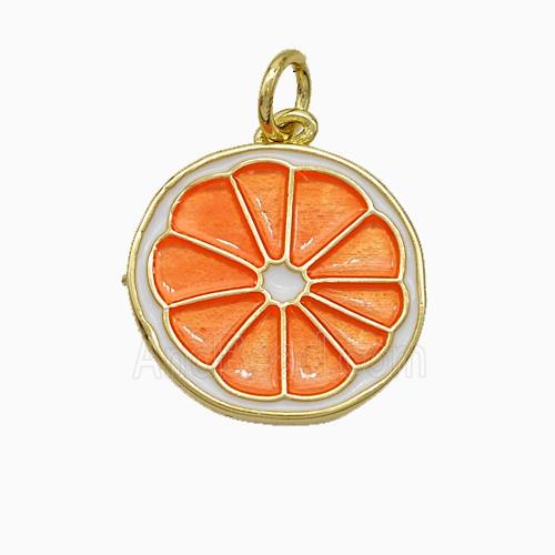 Copper Lemon Sliced Pendant Orange Painted Gold Plated