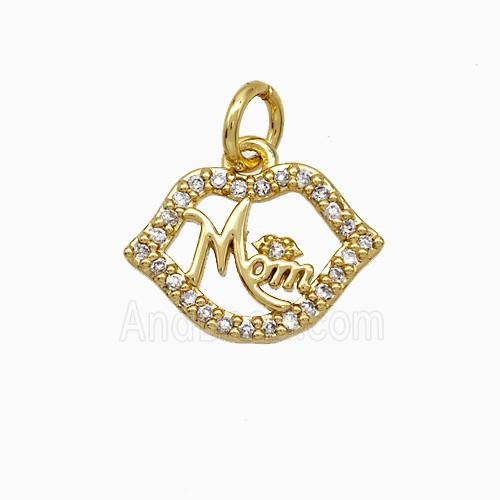 Copper Lips Pendant Pave Zirconia Mom Gold Plated
