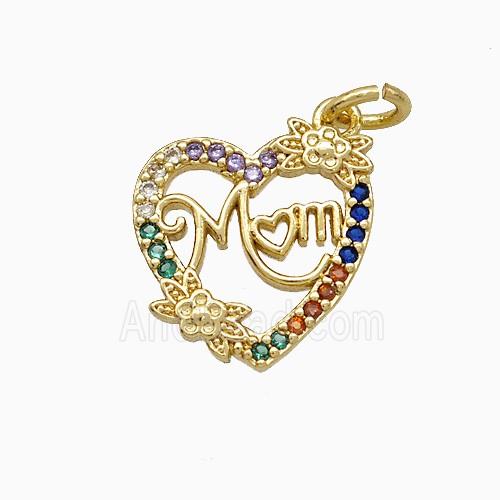 Copper Heart Pendant Pave Zirconia Mom Gold Plated