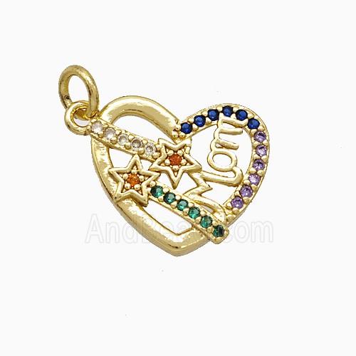 Copper Heart Pendant Pave Zirconia Mom Gold Plated