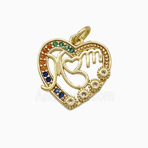 Copper Heart Pendant Pave Zirconia Mom Gold Plated
