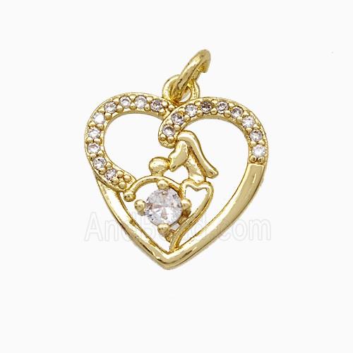 Copper Heart Pendant Pave Zirconia Mother Baby Gold Plated
