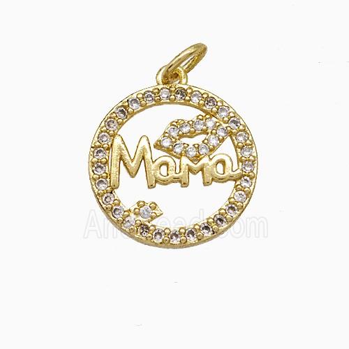 Copper Lips Circle Pendant Pave Zirconia Mama Gold Plated