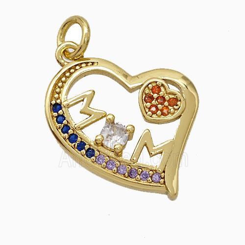 Copper Heart Pendant Pave Zirconia Mom Gold Plated