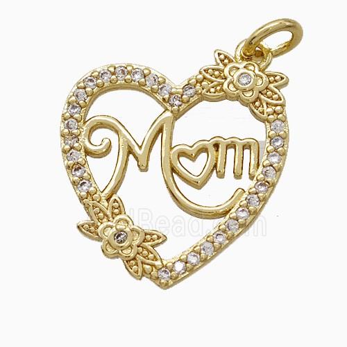 Copper Heart Pendant Pave Zirconia Mom Gold Plated