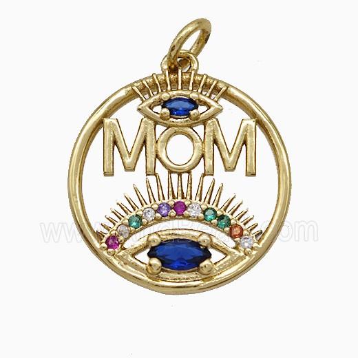 Copper Eye Pendant Pave Zirconia Mom Circle Gold Plated