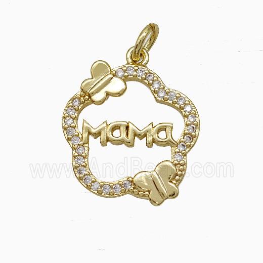 Copper Flower Pendant Pave Zirconia Mama Butterfly Gold Plated