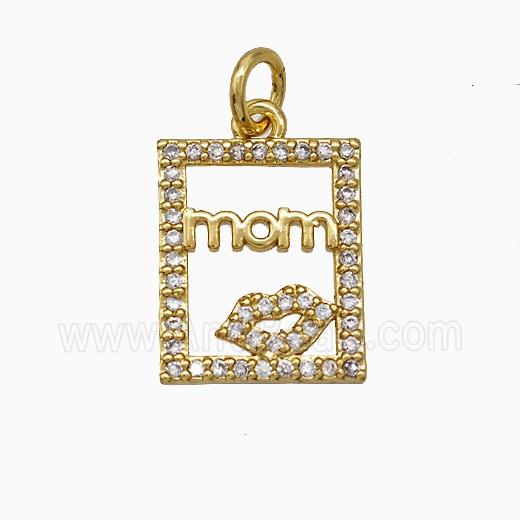Copper Lips Pendant Pave Zirconia Mom Rectangle Gold Plated