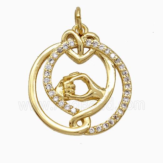 Copper Hander Pendant Pave Zirconia Baby Circle Gold Plated