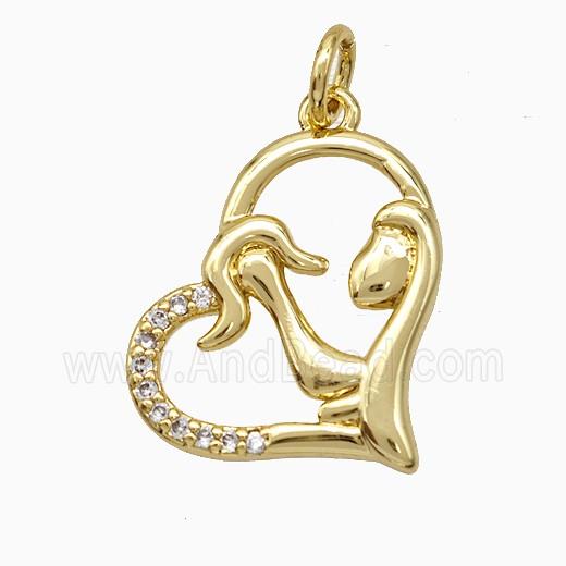 Copper Heart Pendant Pave Zirconia Mother Gold Plated