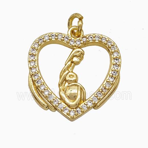 Copper Heart Pendant Pave Zirconia Mother Gold Plated