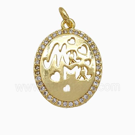 Copper Oval Heart Pendant Pave Zirconia Mama Gold Plated