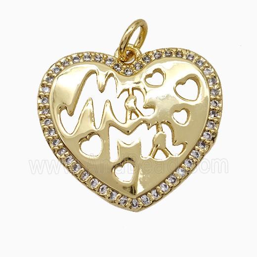 Copper Heart Pendant Pave Zirconia Mama Gold Plated