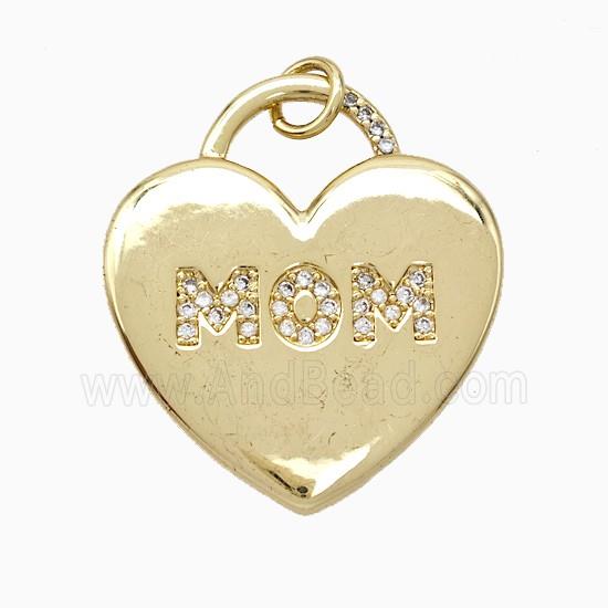 Copper Heart Pendant Pave Zirconia Mom Gold Plated