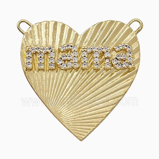 Copper Heart Pendant Pave Zirconia Mama 2loops Gold Plated